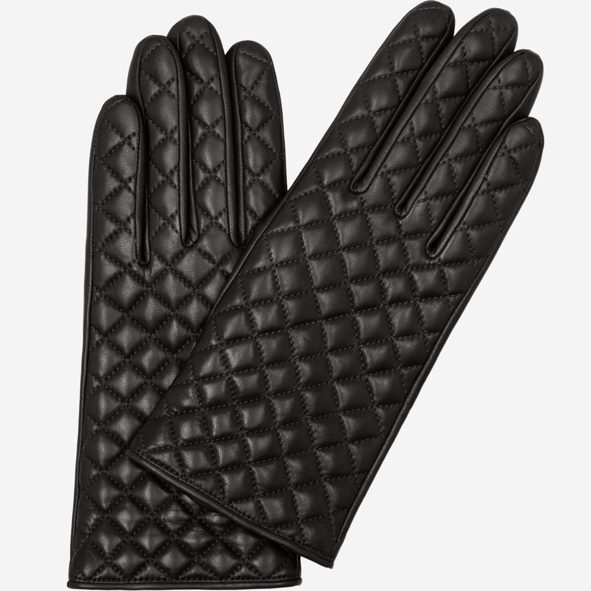 Emilia (black) - Classic Italian lambskin leather gloves with cashmere lining and checkered pattern