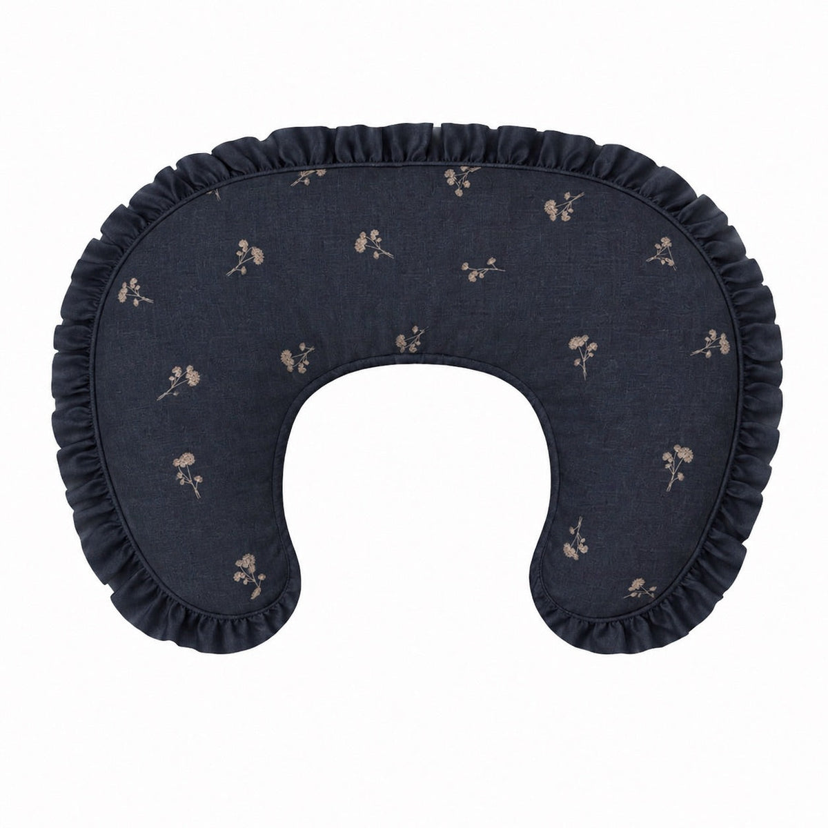 Dandelion nursing pillow cover with ruffled trim and a small floral print