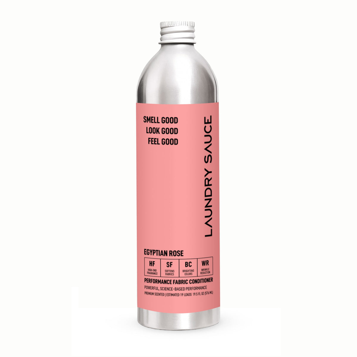 Performance laundry fabric softener bottle, pink label for Egyptian Rose scent