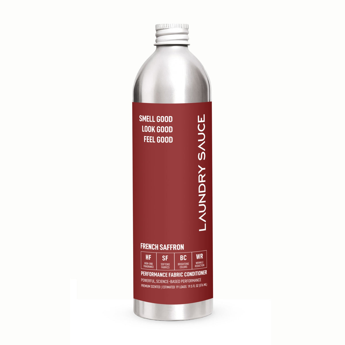 Performance laundry fabric softener bottle, dark label for French Saffron scent