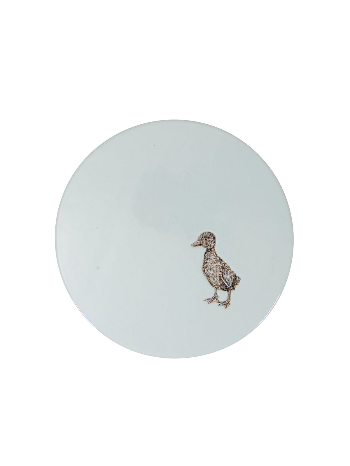 Celadon ceramic cake stand with duck figurine on round top