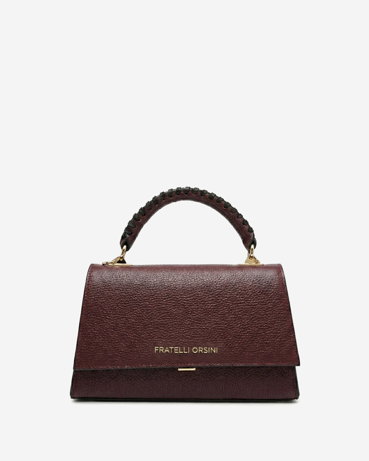 Eggplant calf leather crossbody bag with top flap and braided handle