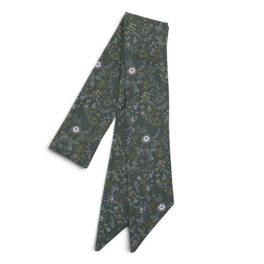 Fernwood hair sash in dark green with small multicolor floral pattern