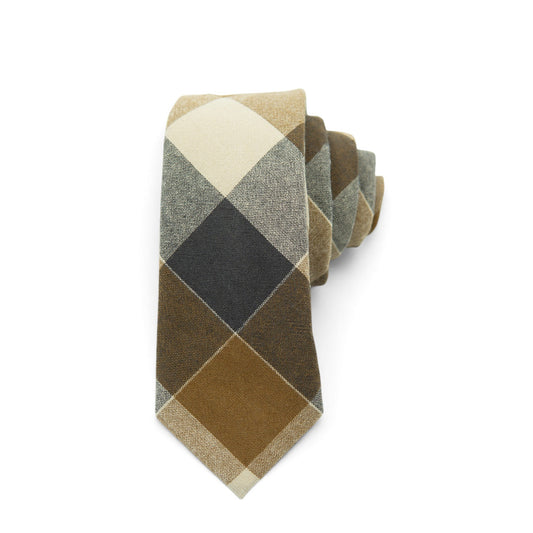 Men's tie with argyle diamond pattern in tan, brown, gray, and dark