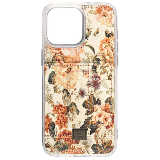 Floral phone purse case with clear edges and orange cream blossom print