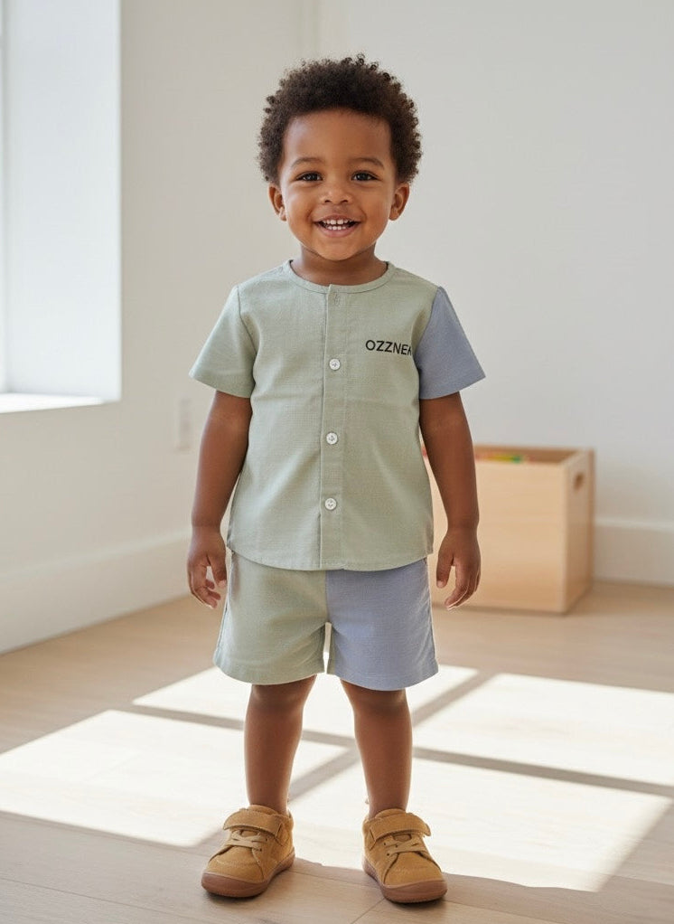 Kids' tan suede lace-up sneakers worn with shorts