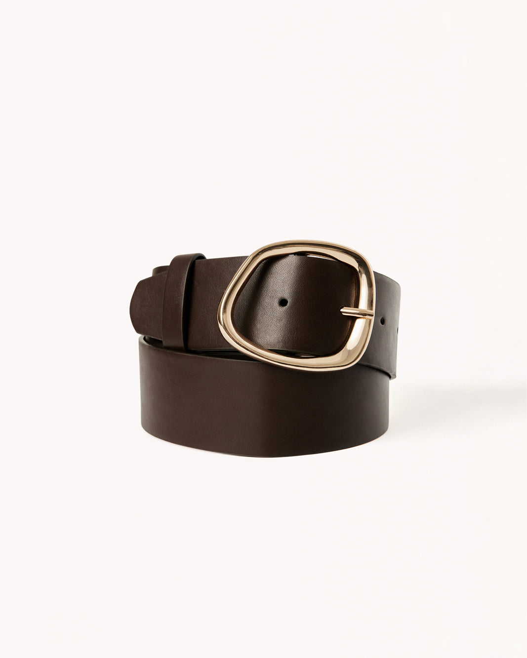 Gabriella Belt black leather belt with oval gold-tone buckle and adjustment holes