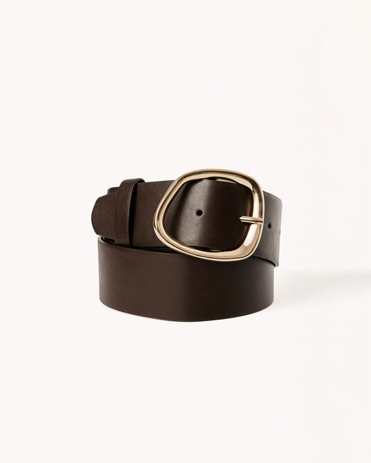Gabriella Belt black leather belt with oval gold-tone buckle and adjustment holes