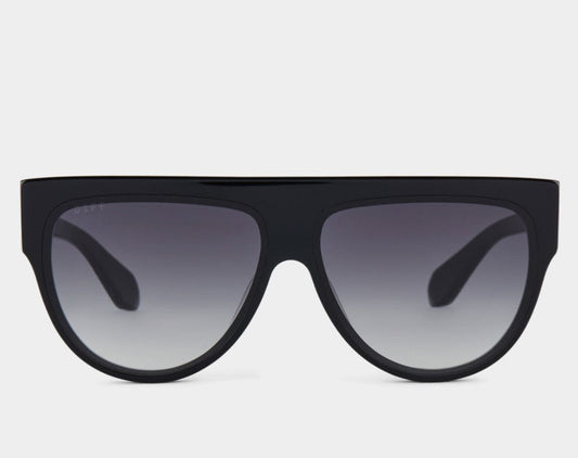 DIFF Georgie sunglasses with black frames and gradient gray lenses, front view