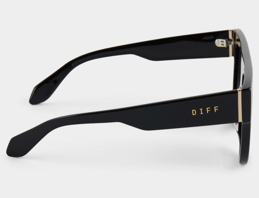 DIFF Georgie sunglasses showing thick black temples and gold logo