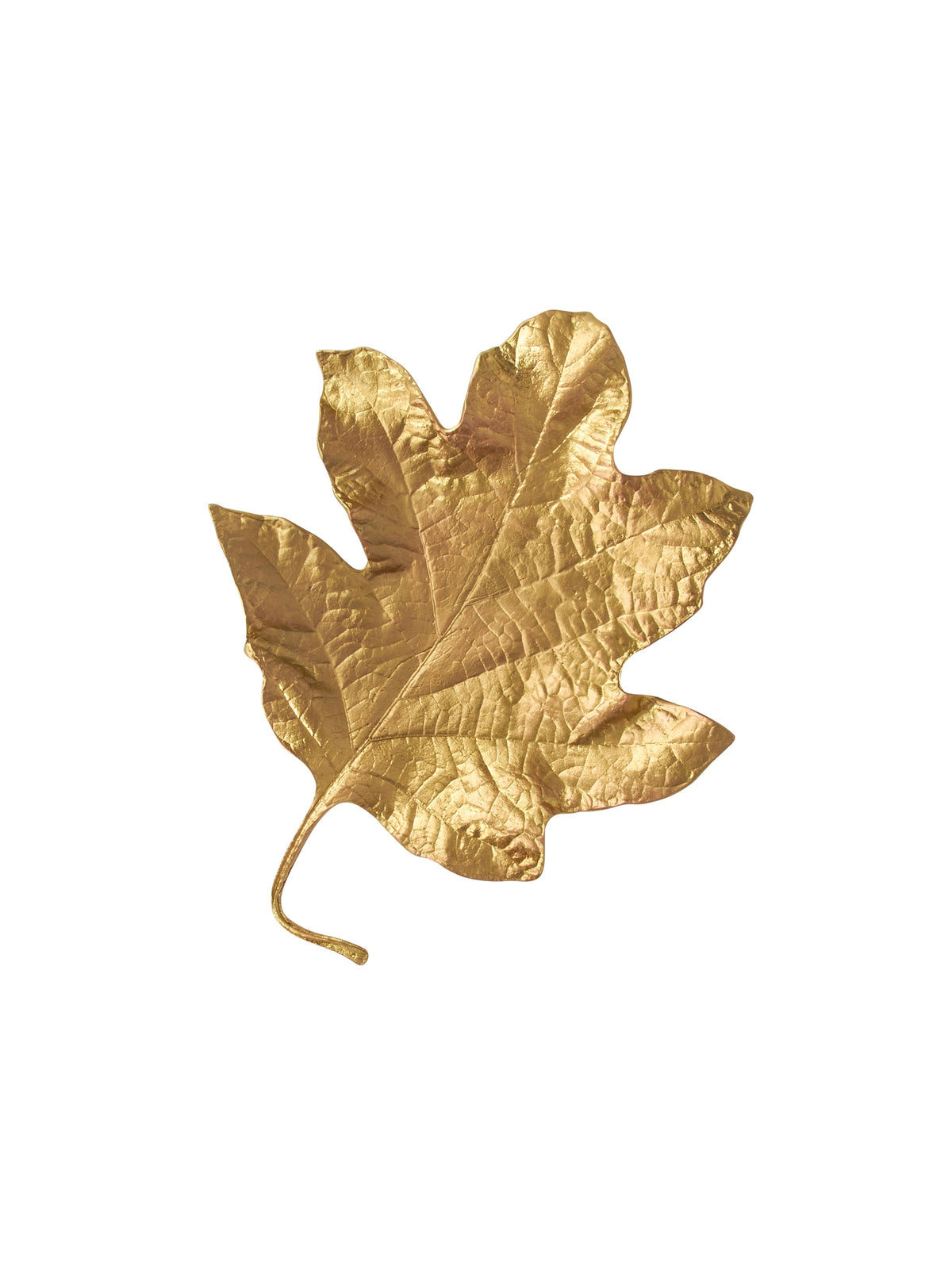 Gold hydrangea leaf-shaped dish with raised textured veins