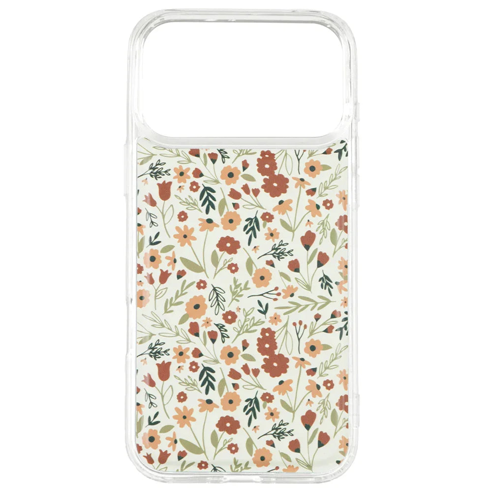 Magnetic phone case with clear edges and autumn floral pattern on cream background