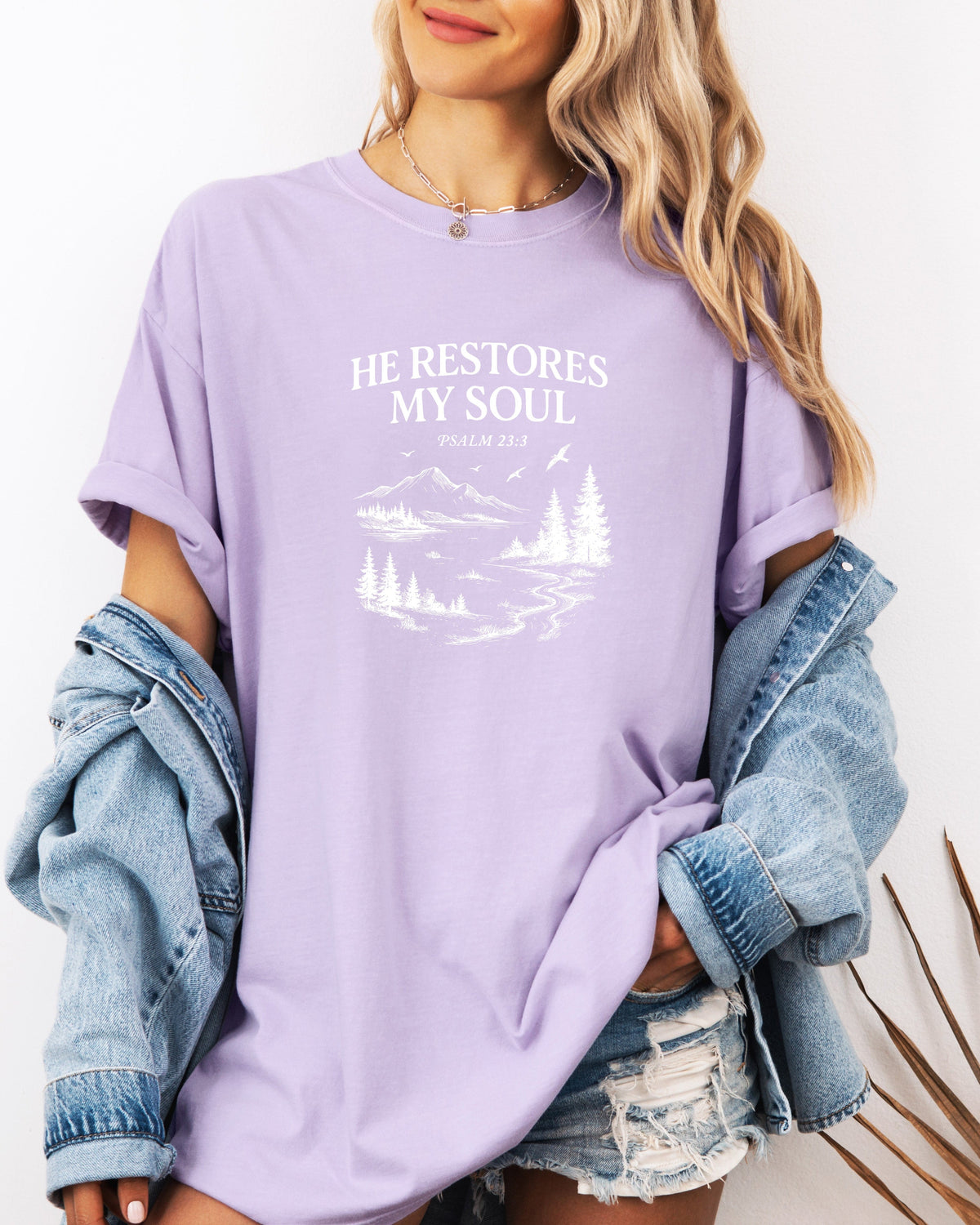 He Restores My Soul Psalm Christian Comfort Colors T-Shirt, Bible Faith Gift