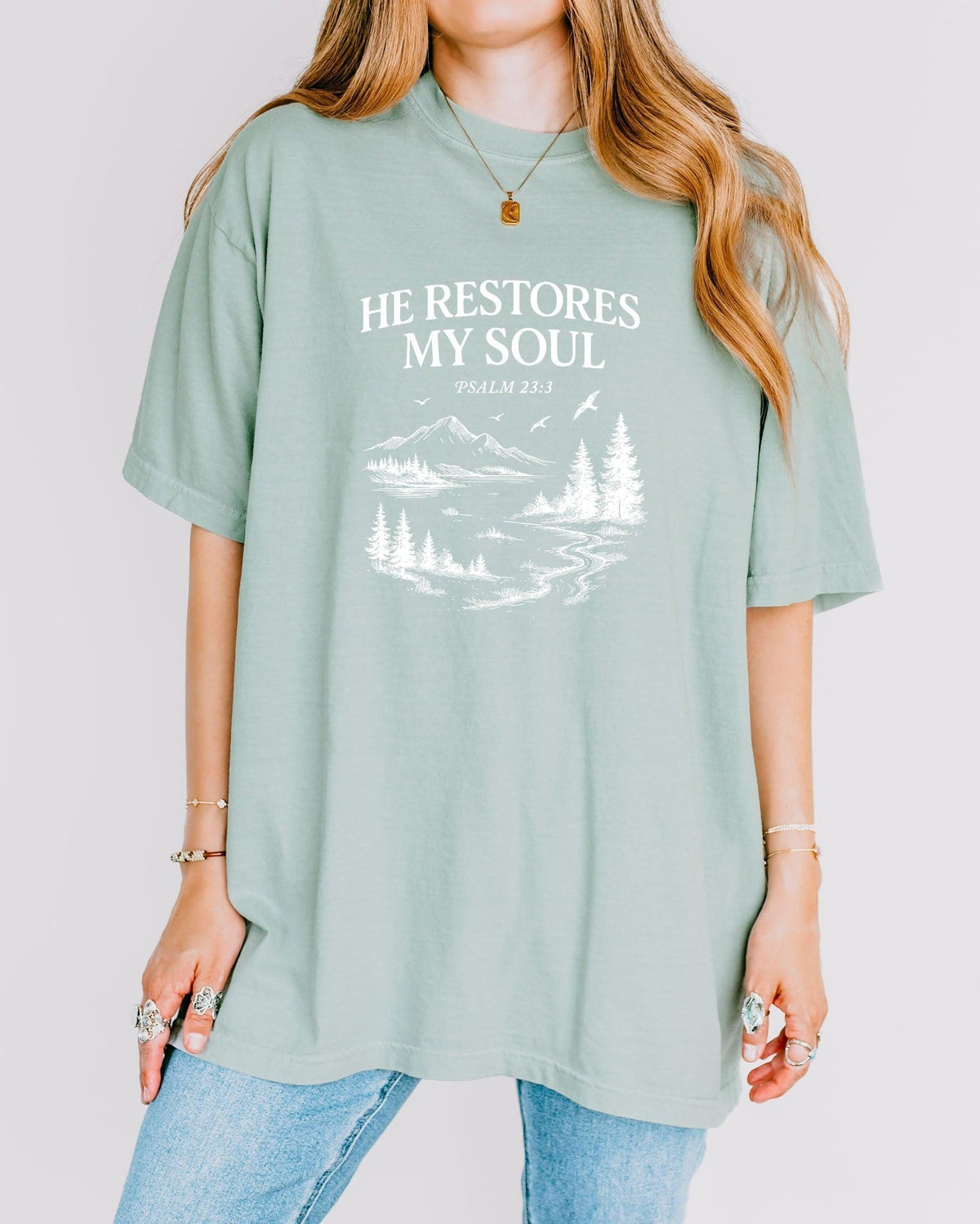 He Restores My Soul Psalm Christian Comfort Colors T-Shirt, Bible Faith Gift