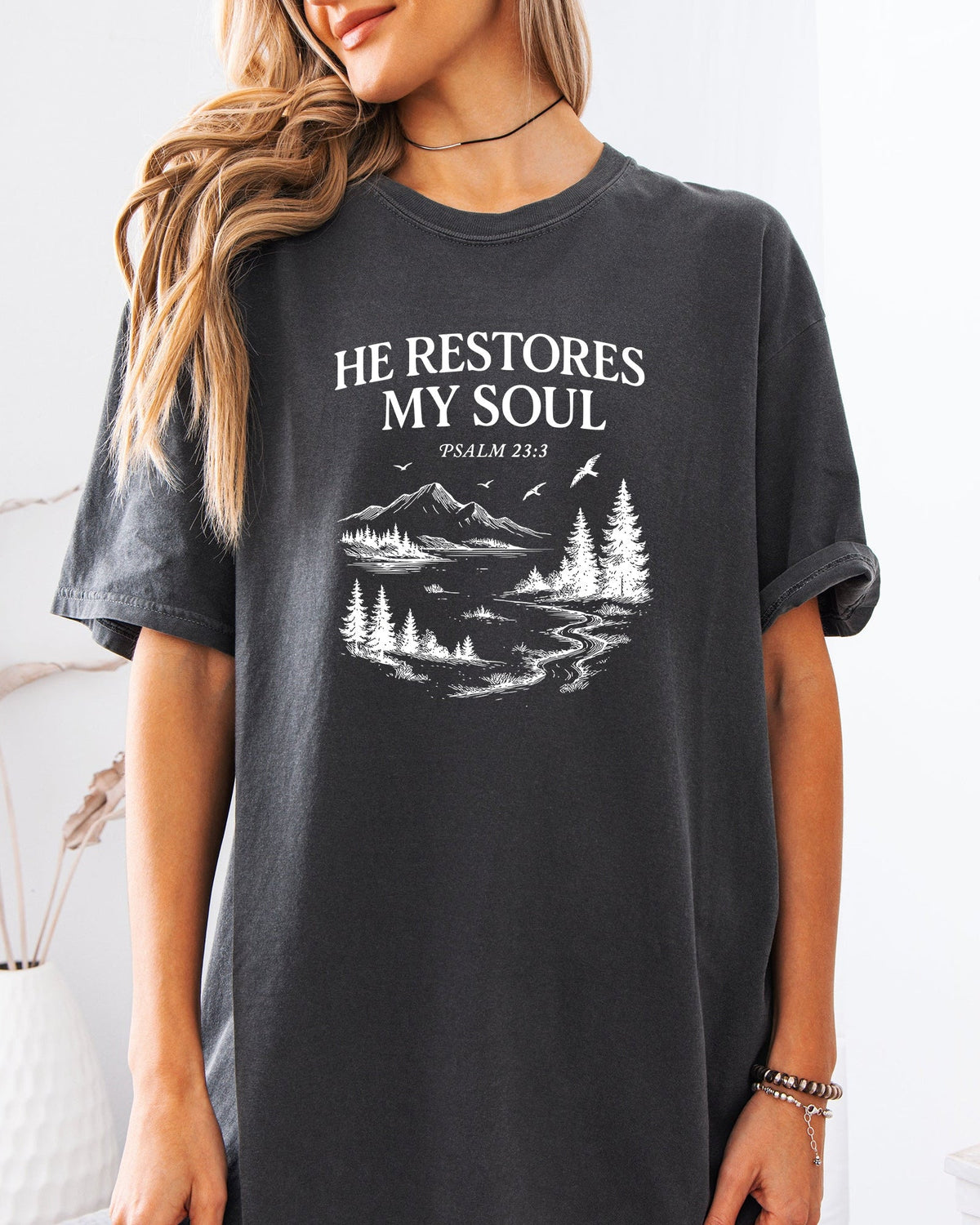 He Restores My Soul Psalm Christian Comfort Colors T-Shirt, Bible Faith Gift