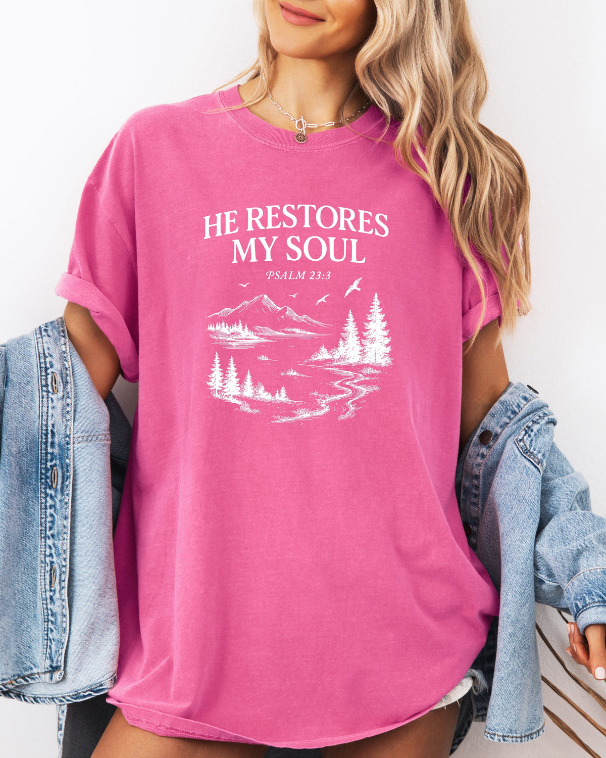 He Restores My Soul Psalm Christian Comfort Colors T-Shirt, Bible Faith Gift