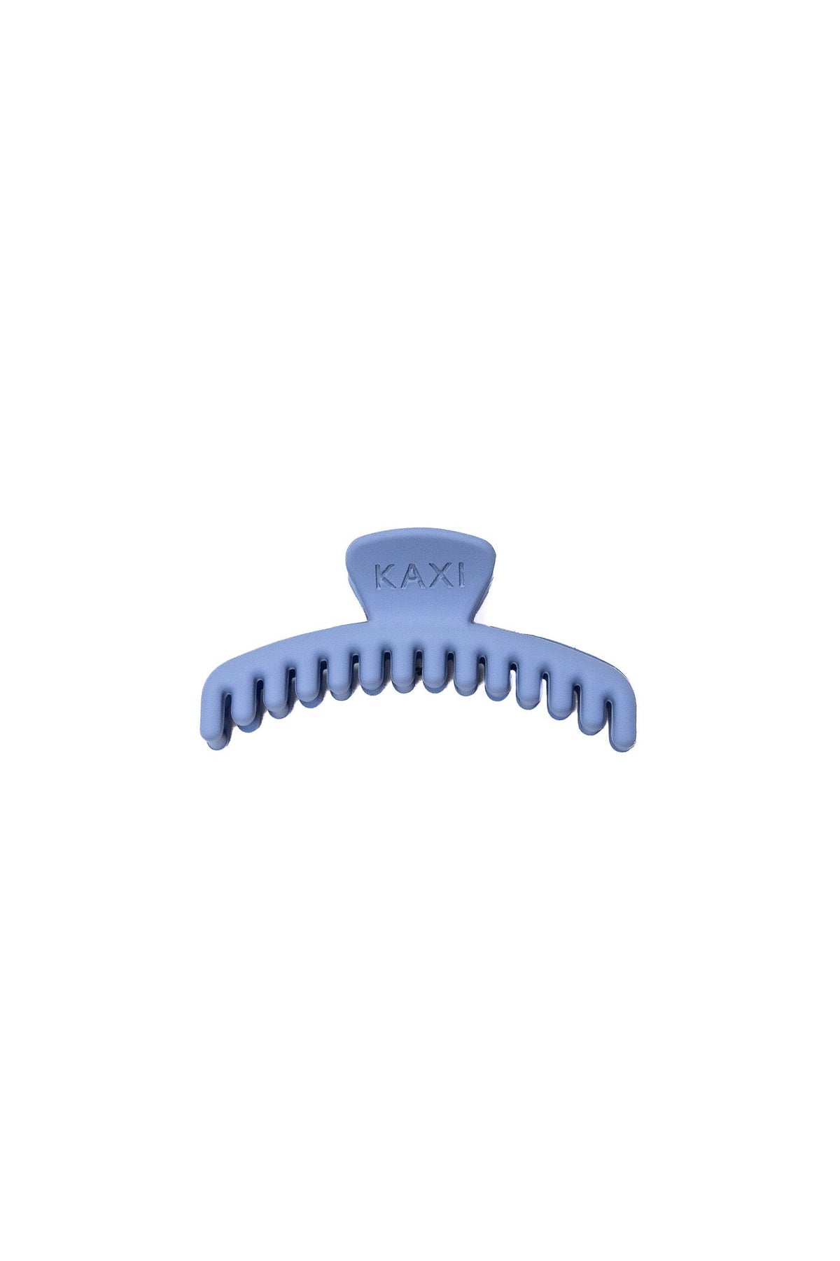 Matte mini claw hair clip, blue plastic, open prongs