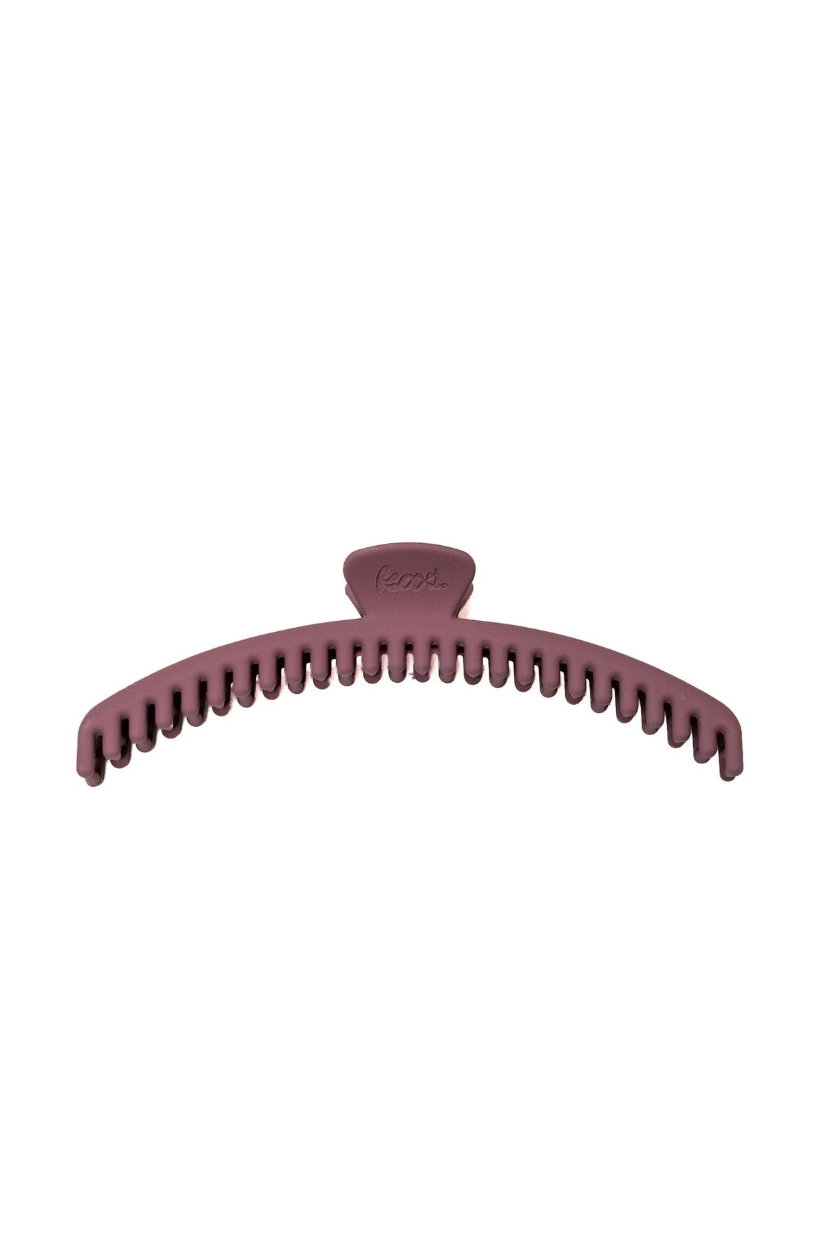 Mauve hair claw clip with comb teeth and small KAXI logo on top