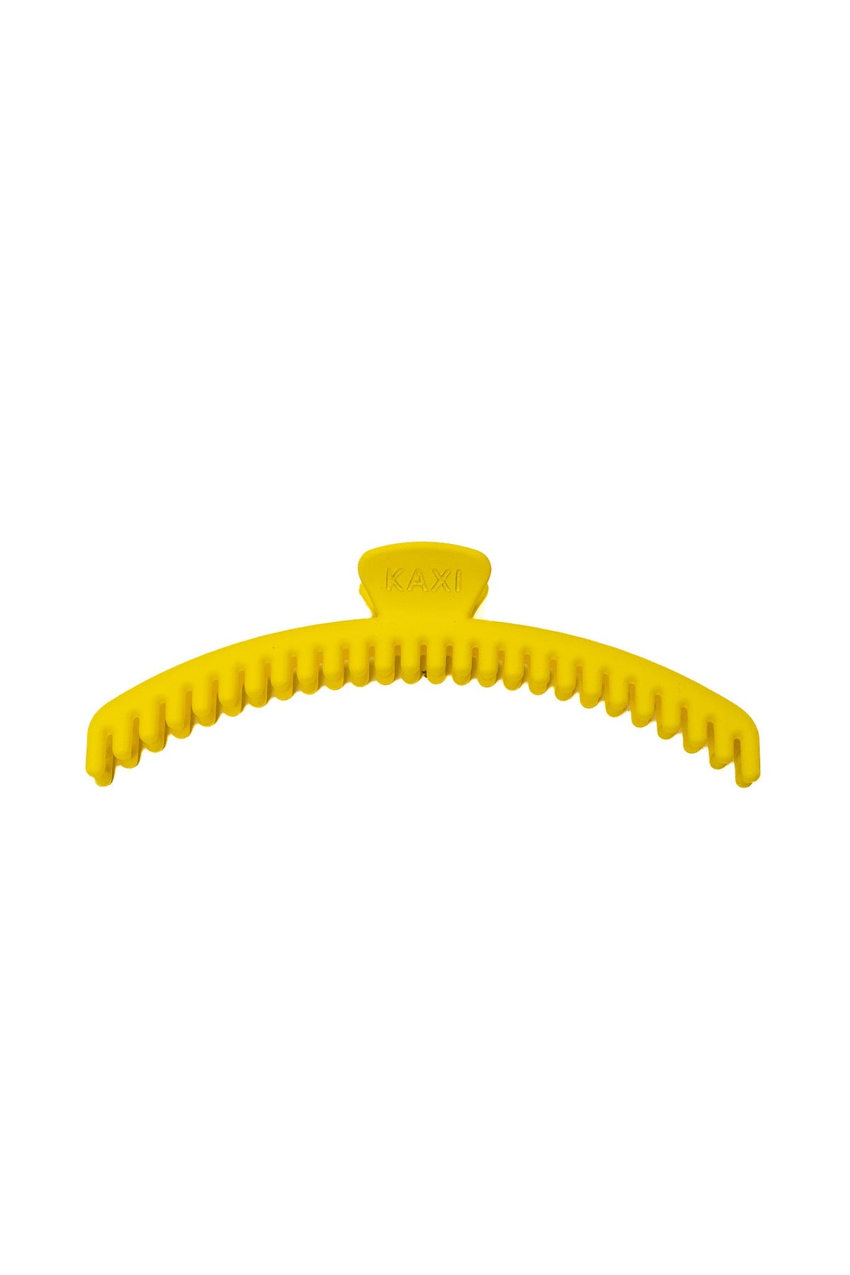 Bright yellow hair claw clip with serrated grip teeth