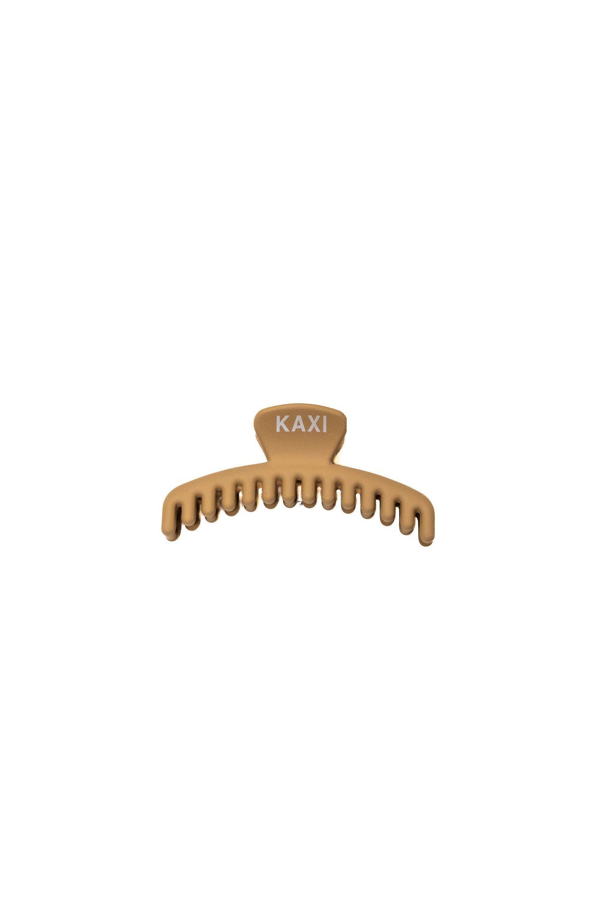 Mini matte hair claw clip, medium tan, serrated teeth row