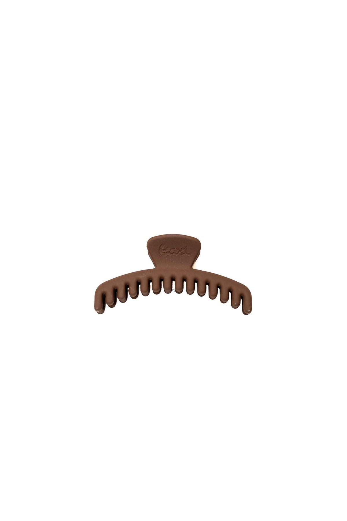 Dark brown matte claw hair clip with curved teeth rows.