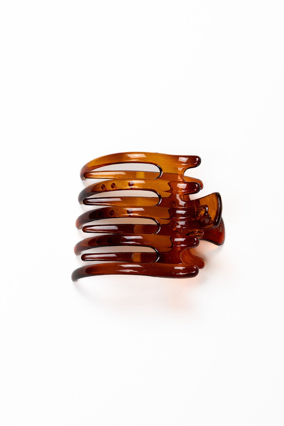 Wide laydown claw hair clip, amber glossy translucent finish