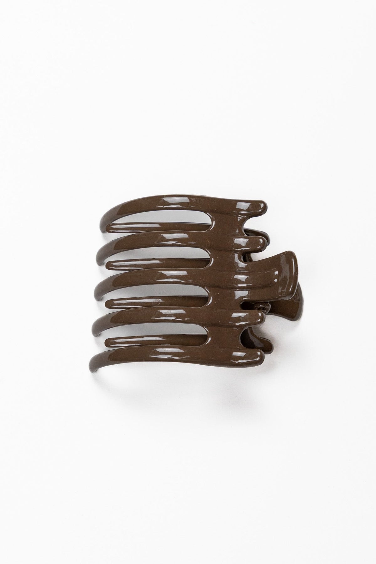 Wide hair claw clip in dark brown glossy tortoise finish