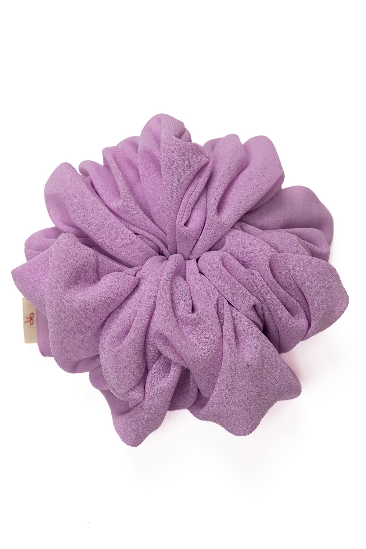 Lavender jumbo scrunchie with ruched fabric rosette flower design