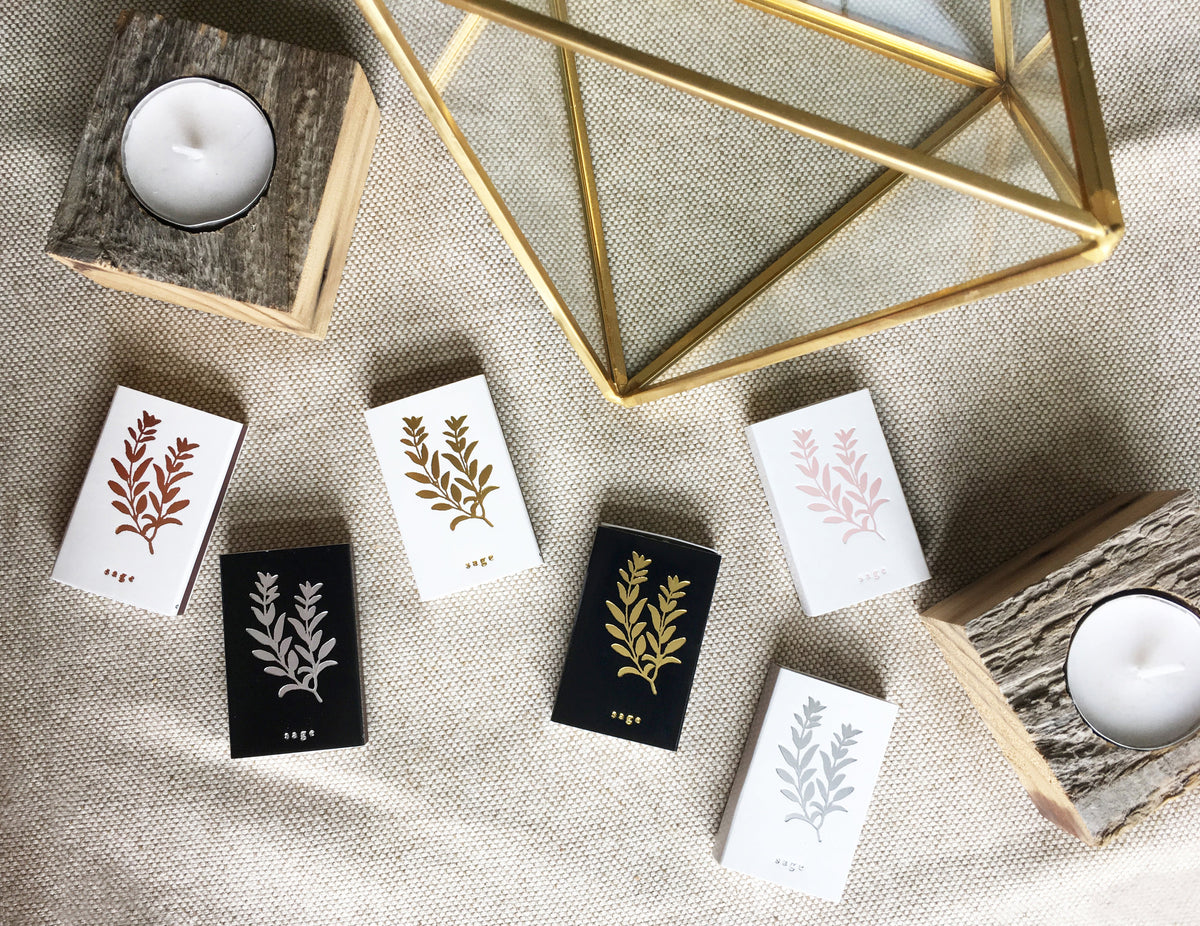 Sage Gold Foil Embossed Matchbox