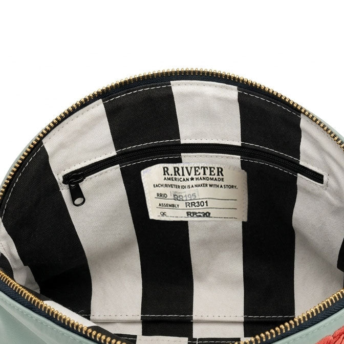 Nylon bag interior with black-and-white check lining and visible zipper track