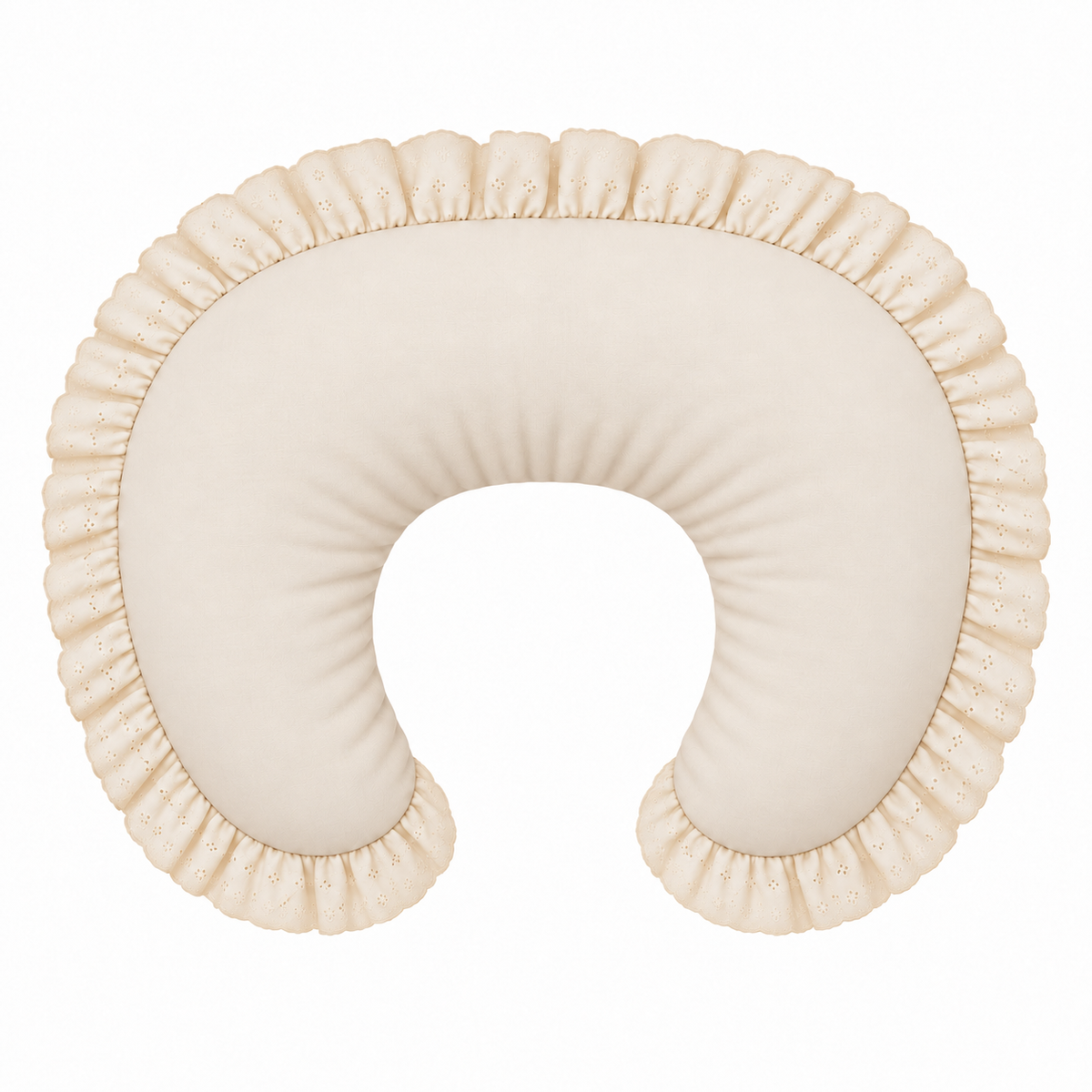 Nursing pillow cover in ivory with eyelet lace ruffle