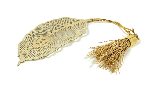 Gold feather bookmark with tassel and loop cord