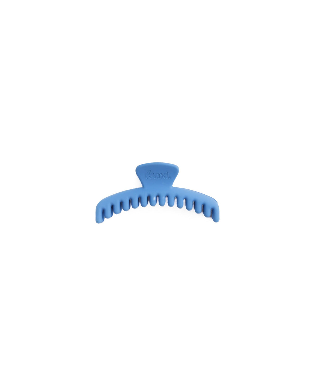Matte mini claw hair clip, blue, front view on white background