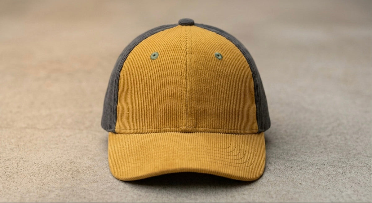 Retro baseball cap in yellow with dark gray panels