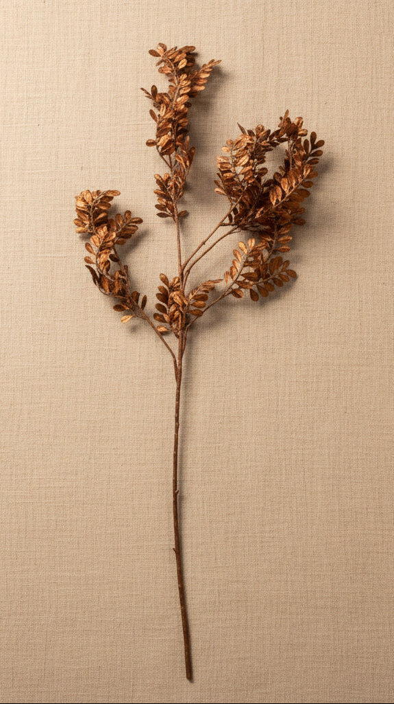 Metallic wild fern spray with copper-brown clustered leaves on a long stem