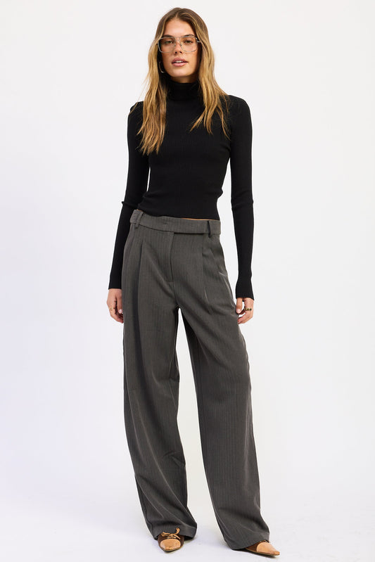 Charcoal wide-leg pants with pleated front and belt loops