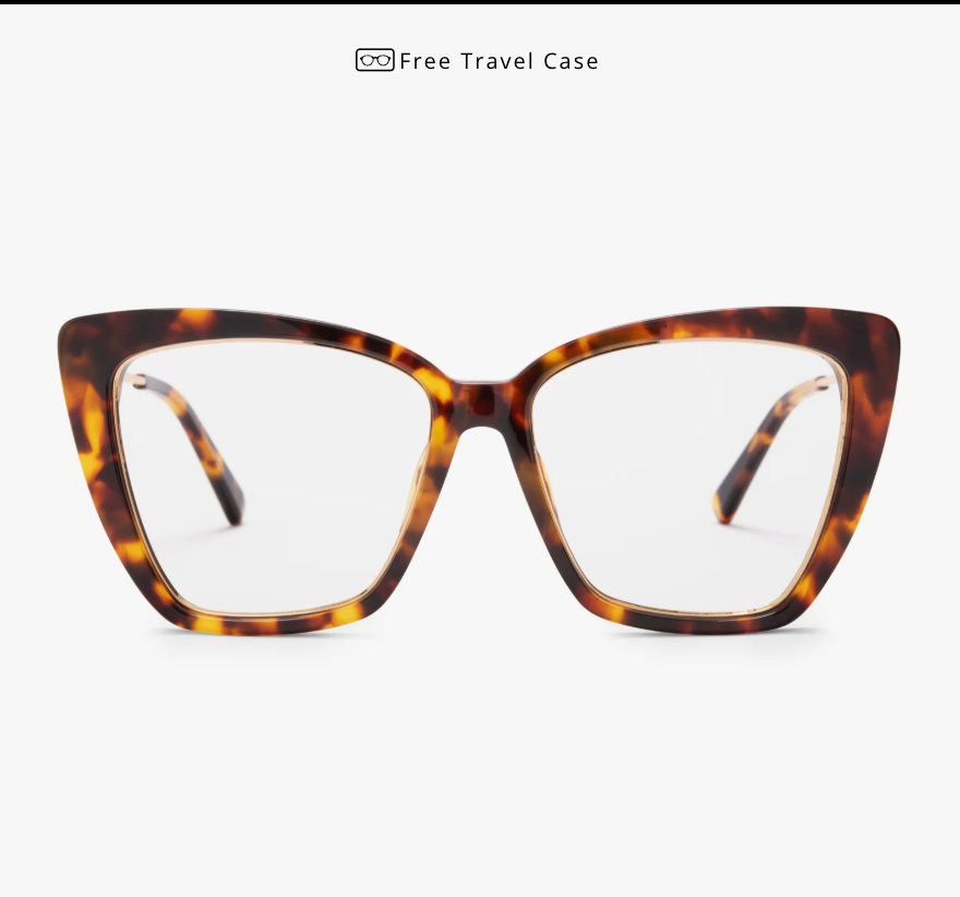 Amber tortoise square blue light glasses with clear lenses and broad rims