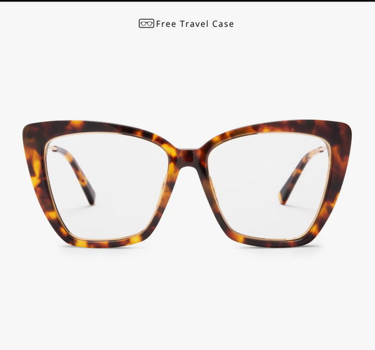 Amber tortoise square blue light glasses with clear lenses and broad rims