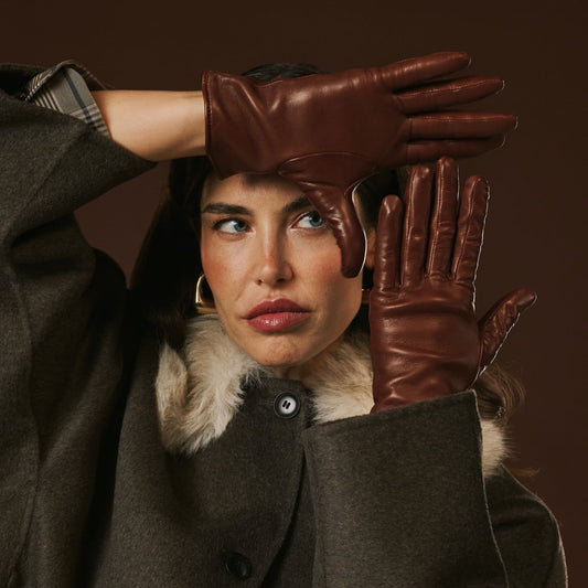 Isabella (brown) - Italian lambskin leather gloves with cashmere lining