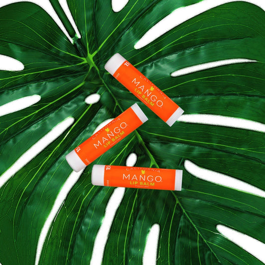 3-pack mango lip balm tubes, orange with white caps