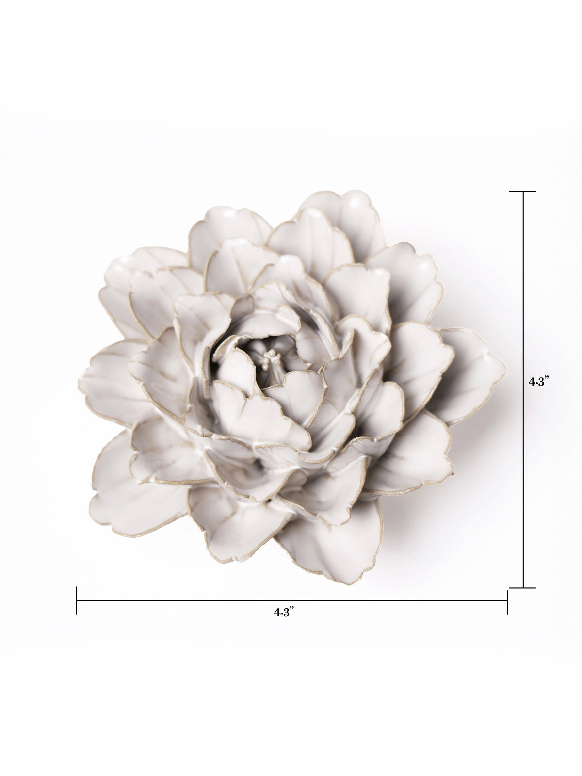 Ivory ceramic peony flower ornament, about 4.3 in wide