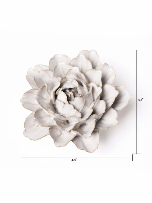 Ivory ceramic peony flower ornament, about 4.3 in wide