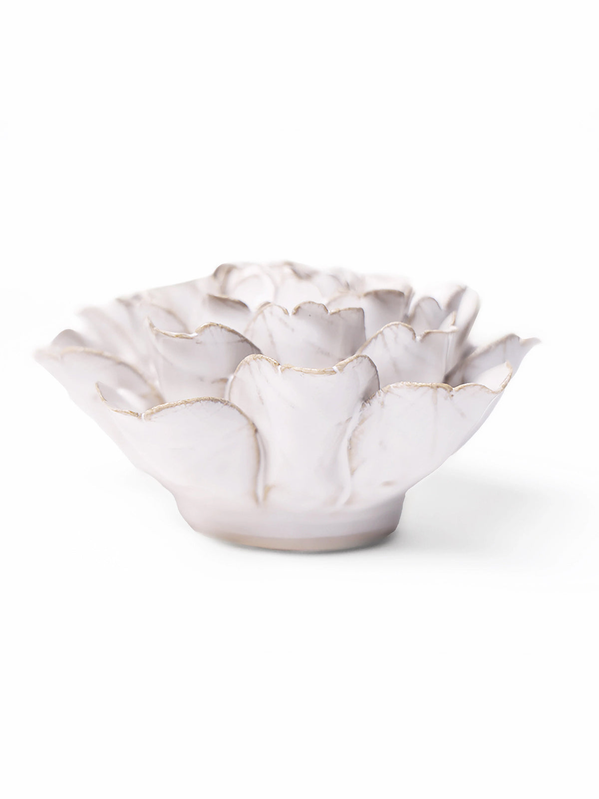 Ivory ceramic peony flower with smooth bowl shape and curved petals