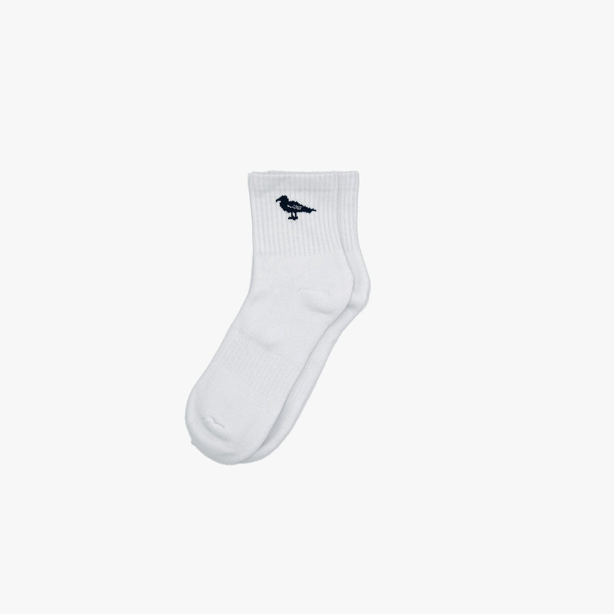 White ankle socks with dark bird logo on cuff