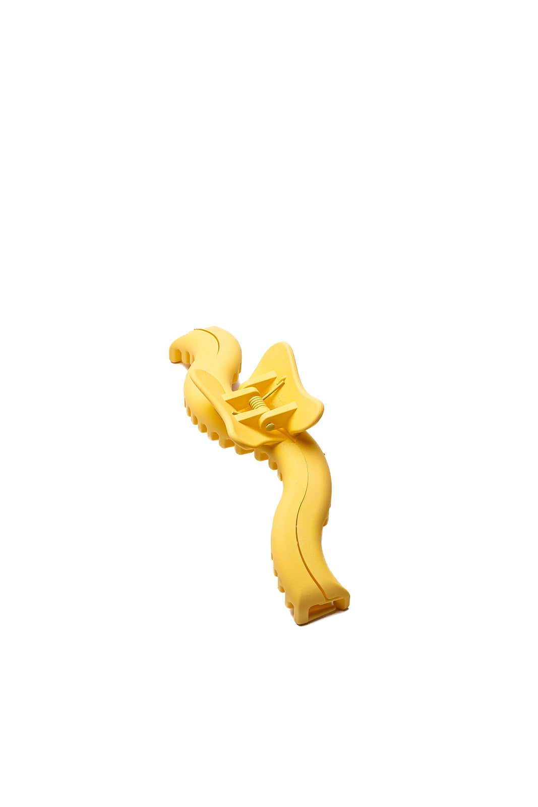 Yellow-gold wavy hair claw clip, sculpted claw shape on white background