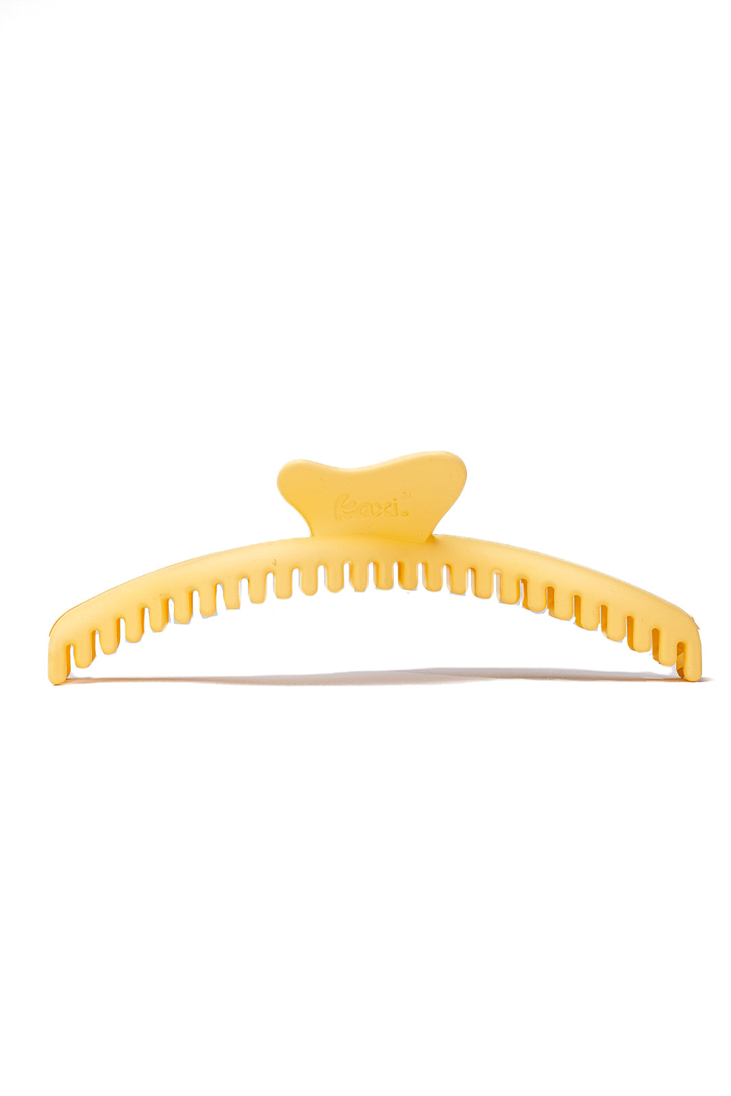 Yellow-gold wavy hair claw clip with curved teeth and small crown detail