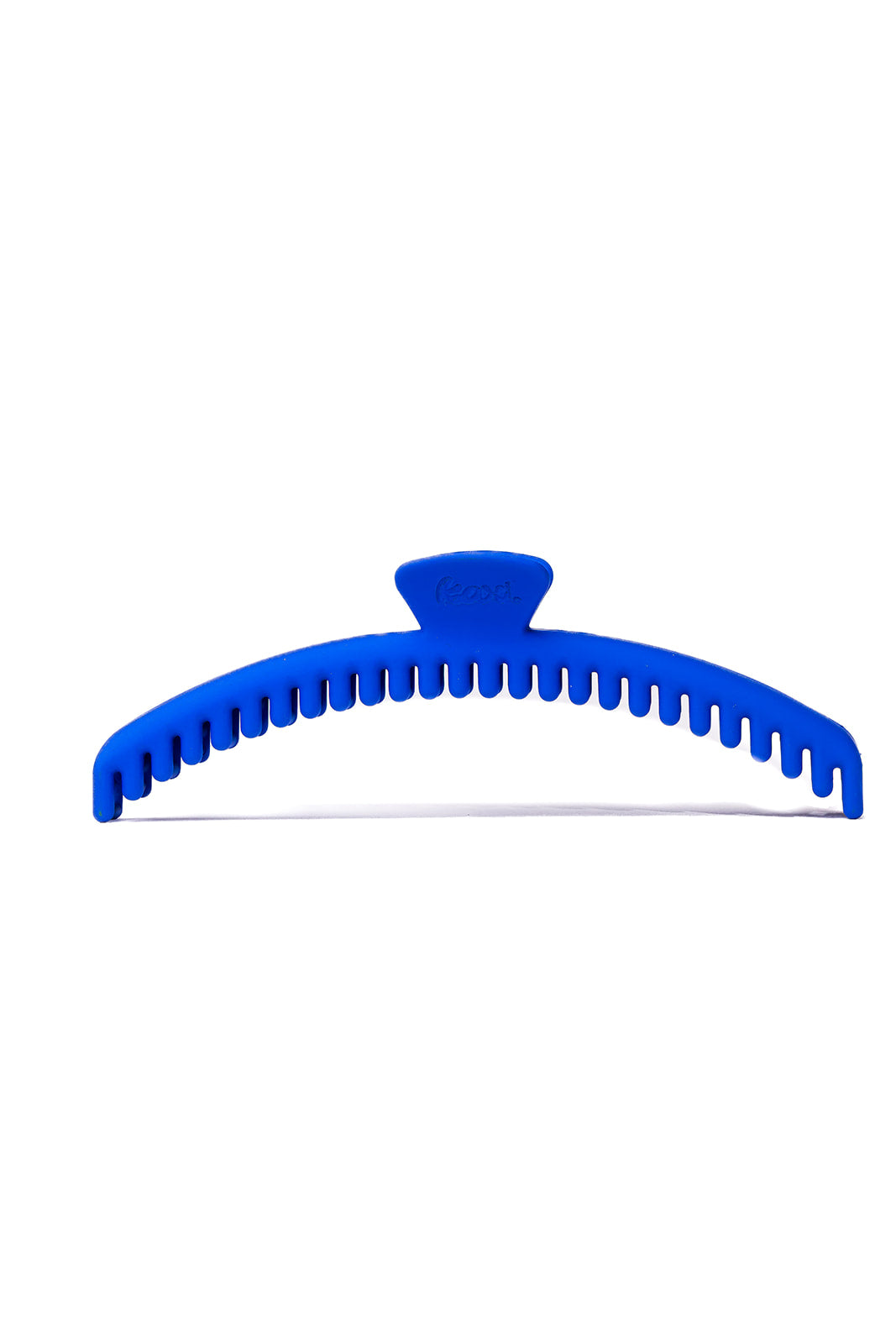 Bright blue matte claw hair clip with ridged grip