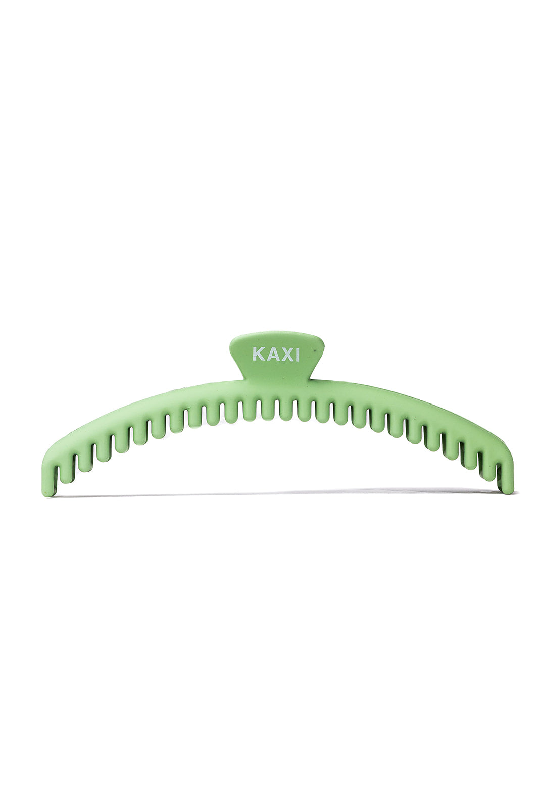 Light green hair claw clip with comb teeth and KAXI logo