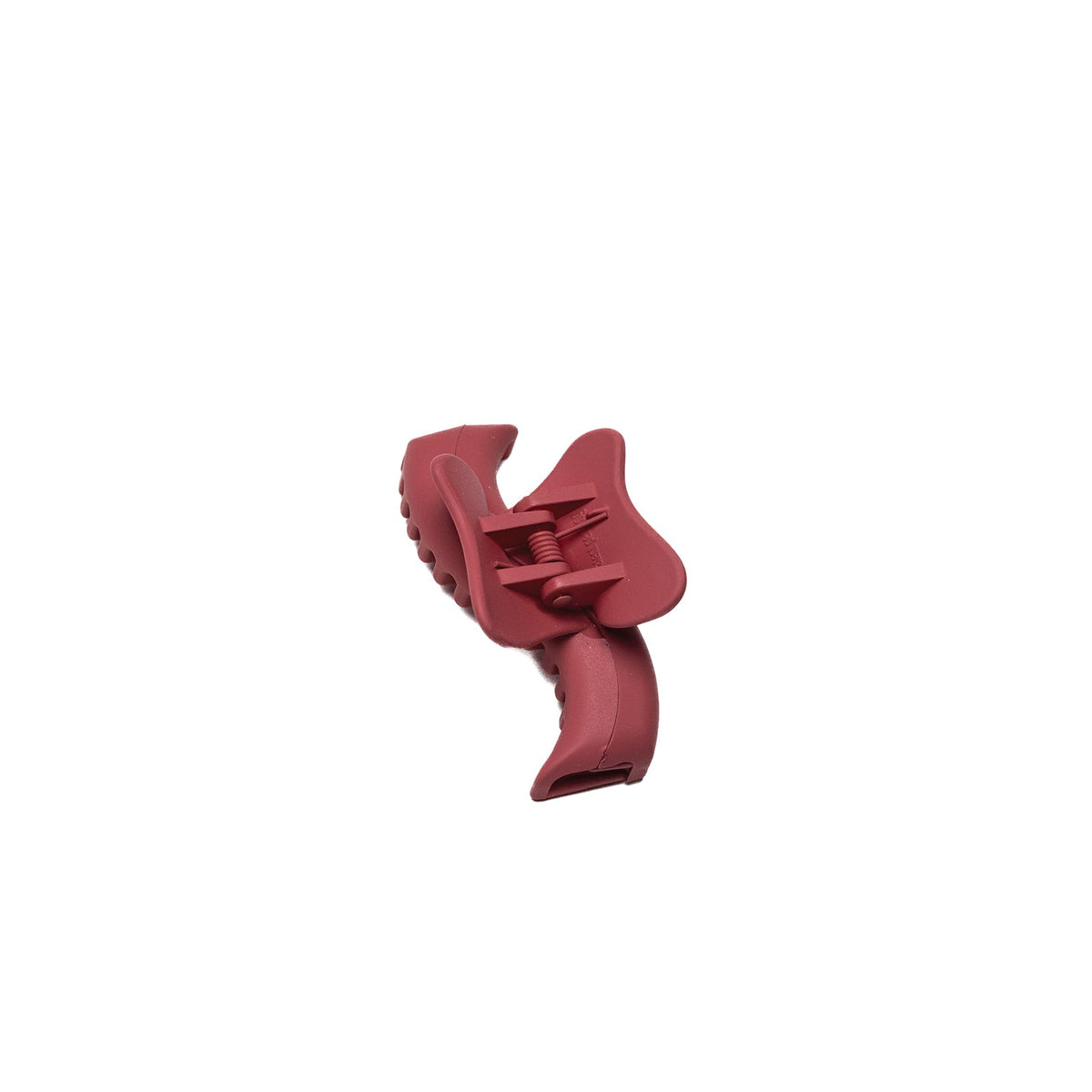 Maroon mini claw hair clip with wavy ridges and prongs