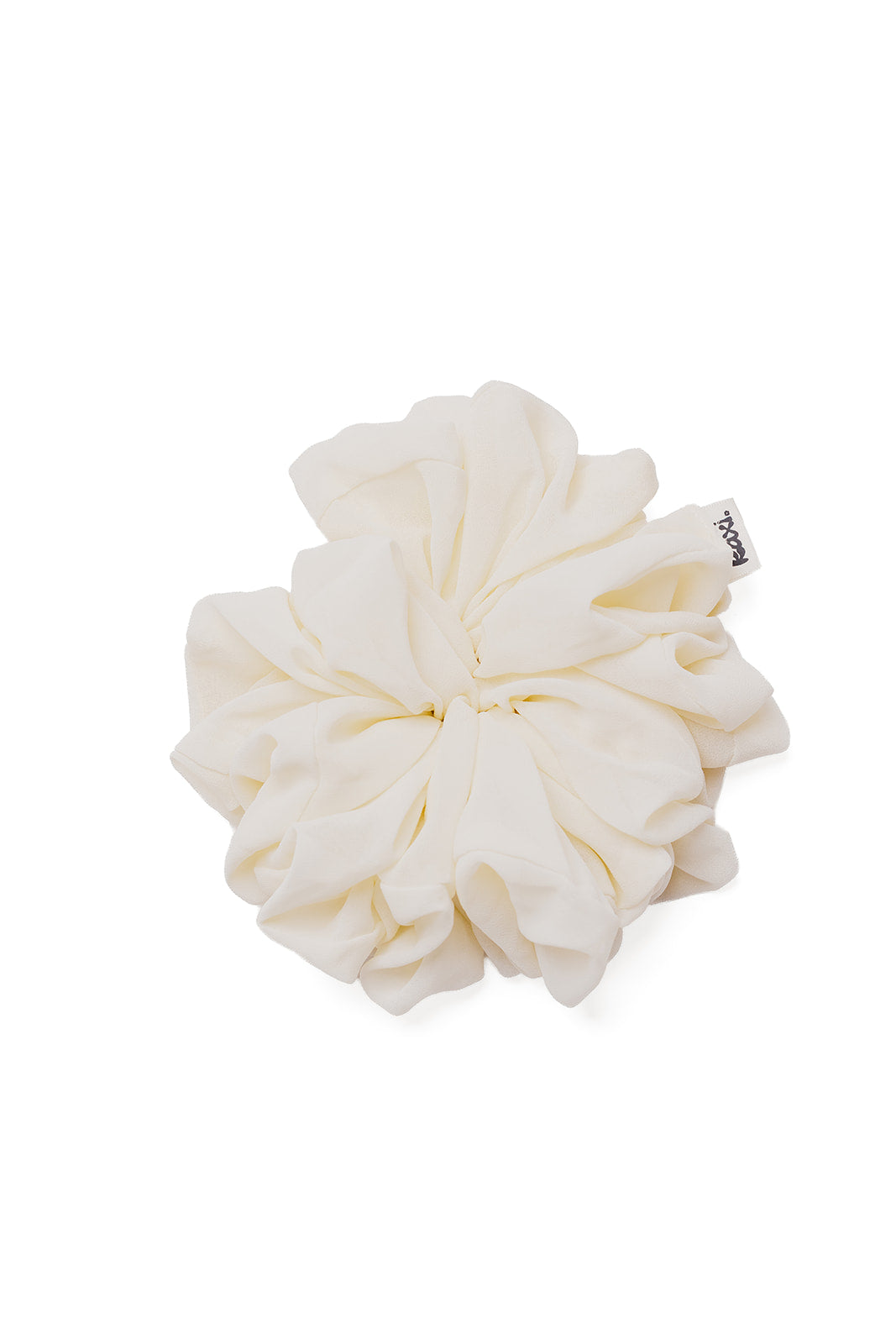 Ivory jumbo scrunchie product shot with small side label